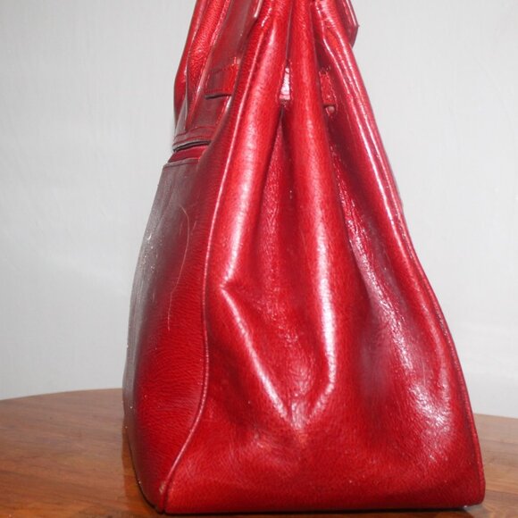 $498 Designer True Red Juliana Collezioni Status Leather Tote Bag w Lock & Key - Picture 4 of 10